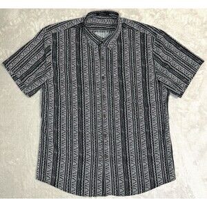 Mcedar Men's M Black White Aztec Geometric Tribal Button Up Short Sleeve Shirt